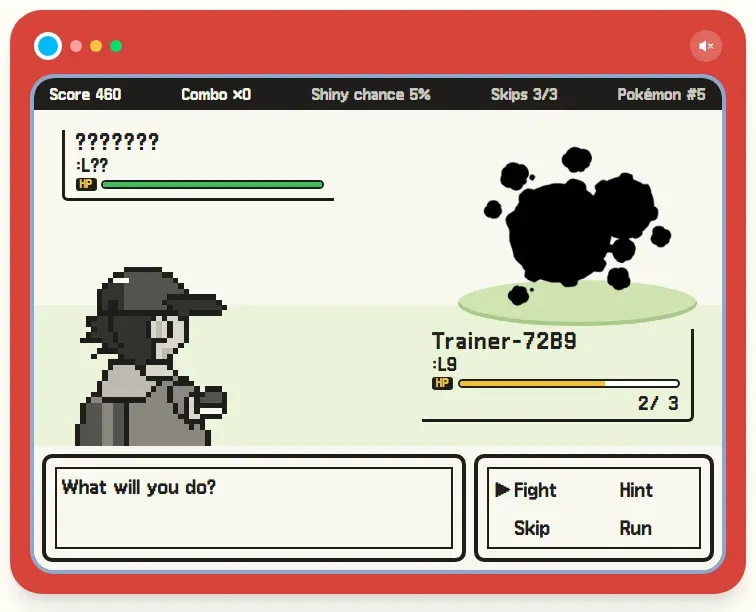 Game Boy–style battle: a Pokémon silhouette, the trainer's back and the command box
